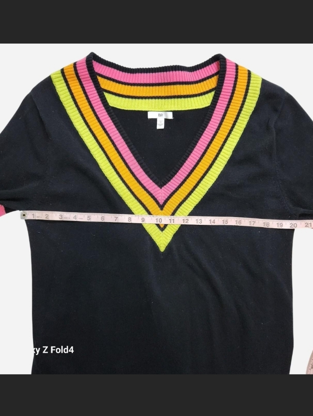 BP. Gender Inclusive Black Neon Stripe V-Neck Cotton Pride Sweater Medium - Picture 4 of 5